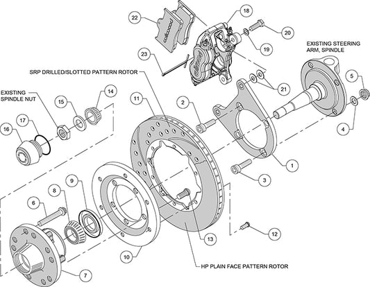 140-11013-DP - Wilwood Big Brake Kit - Front - 280x20mm Curved Slotted & Cross Drilled - Dynalite Internal Polished