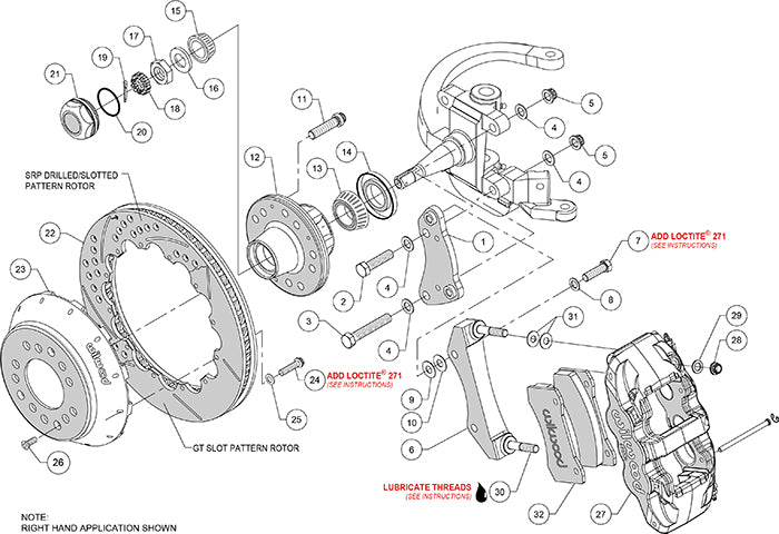 140-14839-DR - Wilwood Big Brake Kit - Front - 355x32mm Curved Slotted & Cross Drilled - AERO6 Red