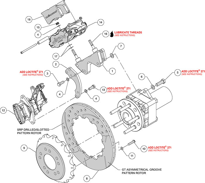 140-14262-DR - Wilwood Big Brake Kit - Rear - 327x20mm Curved Slotted & Cross Drilled - Superlite 4R Red