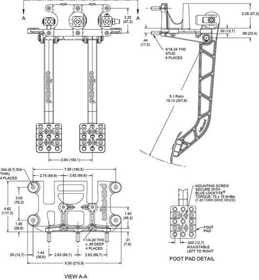 340-13835 - Wilwood Pedal Assembly Triple M/C
