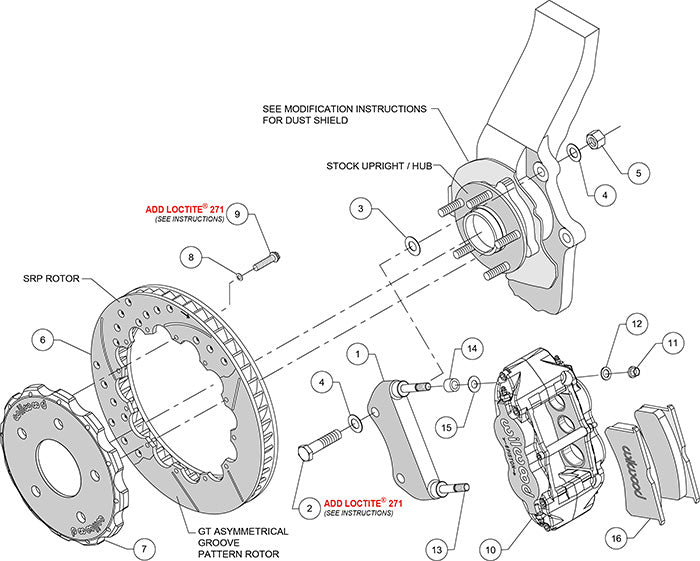 140-9192-DR - Wilwood Big Brake Kit - Front - 355x32mm Curved Slotted & Cross Drilled - Superlite 6R Red