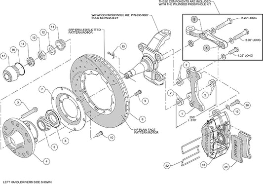 140-13345-D - Wilwood Big Brake Kit - Front - 280x20mm Curved Slotted & Cross Drilled - Dynapro Dust-Boot Black