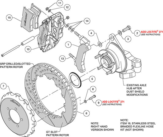 140-12874-D - Wilwood Big Brake Kit - Front - 332x32mm Curved Slotted & Cross Drilled - Superlite 6R Black