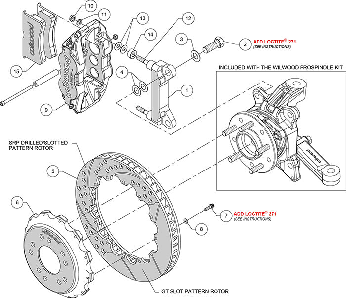 140-15304-DR - Wilwood Big Brake Kit - Front - 355x32mm Curved Slotted & Cross Drilled - Superlite 6R Red
