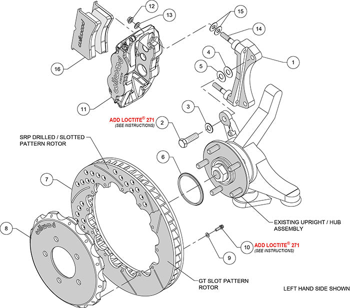 140-11978-DR - Wilwood Big Brake Kit - Front - 327x28mm Curved Slotted & Cross Drilled - Superlite 6R Red
