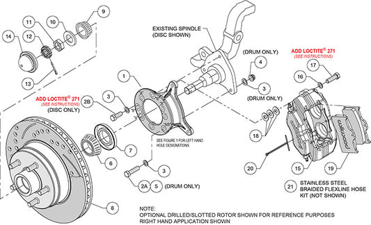 140-13477-DR - Wilwood Big Brake Kit - Front - 287x24mm Curved Slotted & Cross Drilled - Dynalite-M Red