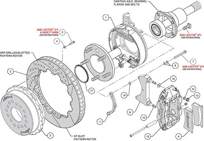 140-9213-DR - Wilwood Big Brake Kit - Rear - 327x28mm Curved Slotted & Cross Drilled - Superlite 4R Red