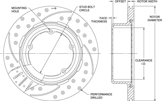 160-12890-BK - Wilwood SRP Rotor & Hat - 309x20mm Curved Slotted & Cross Drilled Right