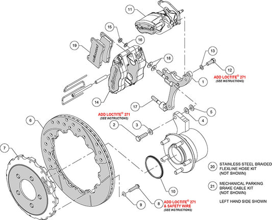 140-15034-D - Wilwood Big Brake Kit - Rear - 327x20mm Curved Slotted & Cross Drilled - Dynapro Radial Mount Black