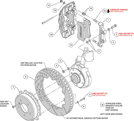 140-13583-D - Wilwood Big Brake Kit - Rear - 355x28mm Curved Slotted & Cross Drilled - AERO4 Black