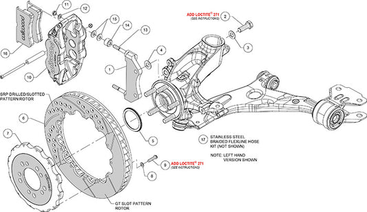 140-13019-D - Wilwood Big Brake Kit - Front - 355x28mm Curved Slotted & Cross Drilled - Superlite 6R Black