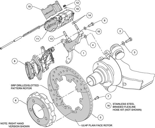140-14640-DR - Wilwood Big Brake Kit - Rear - 309x20mm Curved Slotted & Cross Drilled - Dynapro Radial Mount Red