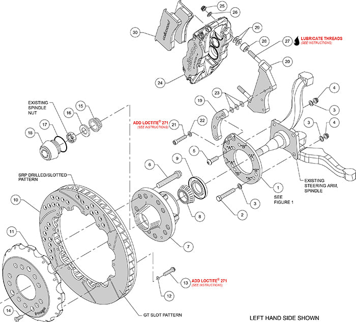 140-15407-DR - Wilwood Big Brake Kit - Front - 355x28mm Curved Slotted & Cross Drilled - Superlite 6R Dust Seal Red