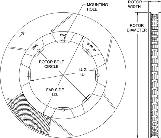 160-2540 - Wilwood GT Rotors Spec 37 - 323x32mm Bi-Slotted Right