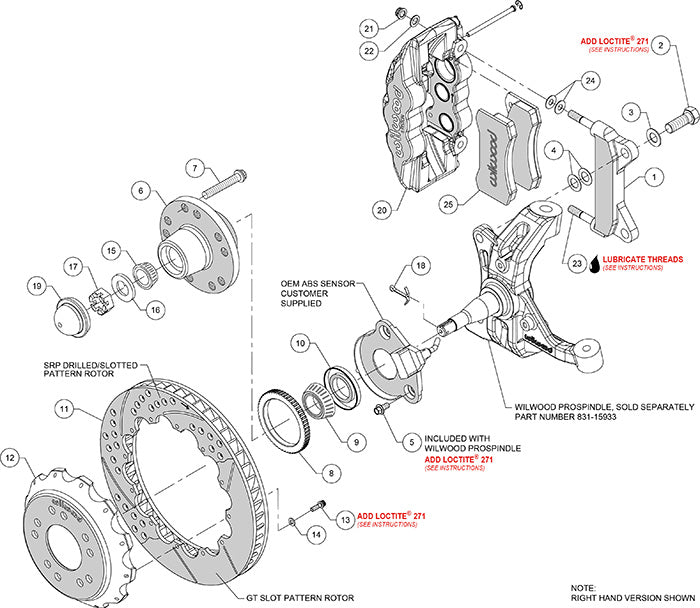 140-15951-DR - Wilwood Big Brake Kit - Front - 355x32mm Curved Slotted & Cross Drilled - AERO6 Red