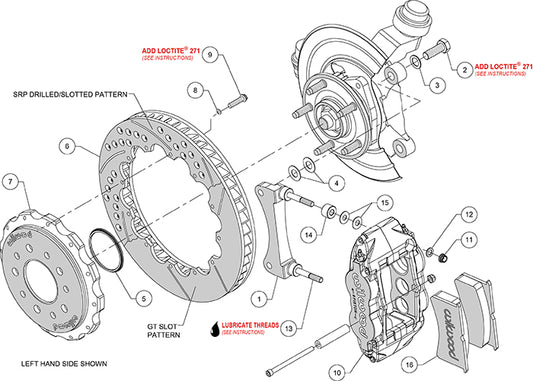 140-12440-DR - Wilwood Big Brake Kit - Front - 355x32mm Curved Slotted & Cross Drilled - Superlite 6R Red