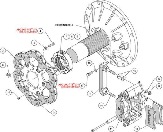 140-11810 - Wilwood Big Brake Kit - Rear - 266x20mm Cross Drilled - Dynalite Radial Mount Anodized