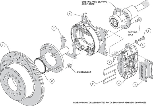 140-13206-DR - Wilwood Big Brake Kit - Rear - 309x20mm Curved Slotted & Cross Drilled - Dynapro Dust-Boot Red