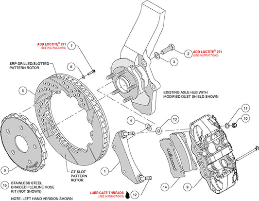 140-14815-D - Wilwood Big Brake Kit - Front - 355x32mm Curved Slotted & Cross Drilled - AERO6 Black