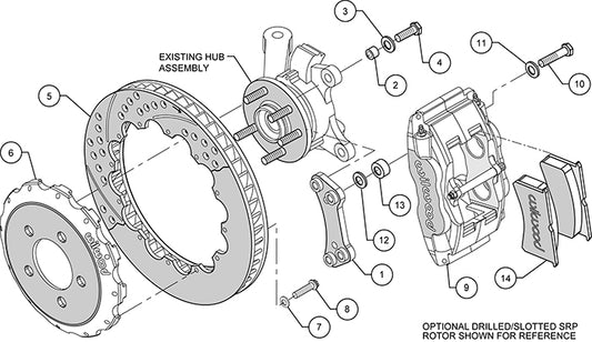 140-9013-D - Wilwood Big Brake Kit - Front - 327x28mm Curved Slotted & Cross Drilled - Forged Superlite Internal Anodized