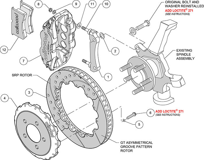140-8337-DR - Wilwood Big Brake Kit - Front - 327x28mm Curved Slotted & Cross Drilled - Superlite 6R Red