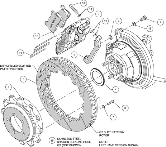 140-13013-DR - Wilwood Big Brake Kit - Rear - 327x28mm Curved Slotted & Cross Drilled - Dynapro Dust Seal Radial Mount Red