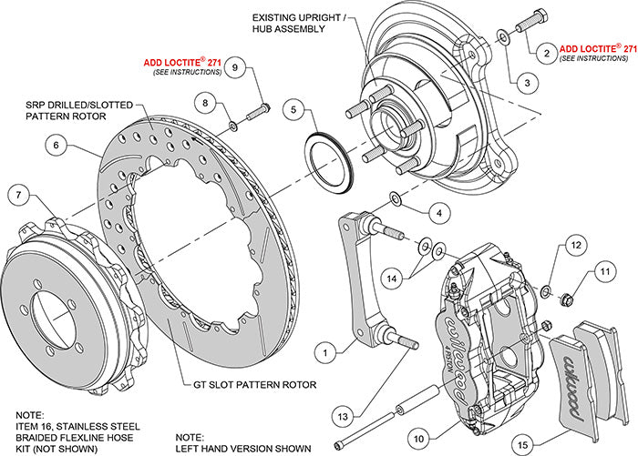 140-12878-DR - Wilwood Big Brake Kit - Rear - 327x20mm Curved Slotted & Cross Drilled - Superlite 4R Red