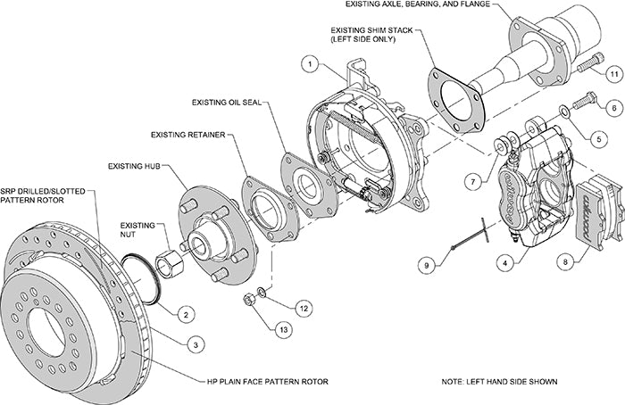 140-13398-DR - Wilwood Big Brake Kit - Rear - 309x20mm Curved Slotted & Cross Drilled - Dynalite Internal Red