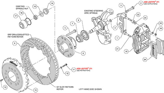 140-15554-DR - Wilwood Big Brake Kit - Front - 355x28mm Curved Slotted & Cross Drilled - Superlite 6R Red