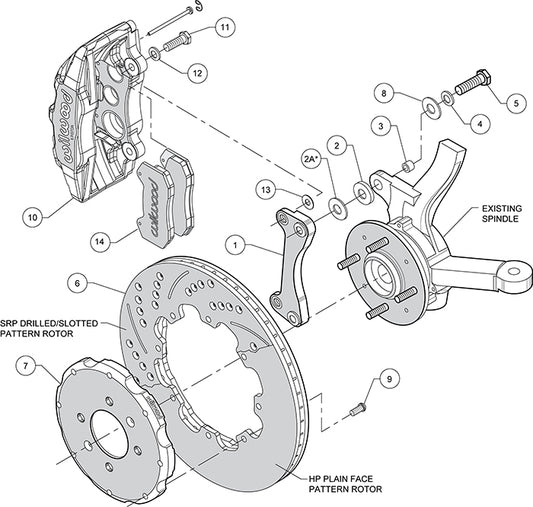 140-10735-DR - Wilwood Big Brake Kit - Front - 309x20mm Curved Slotted & Cross Drilled - Dynapro 6 Red