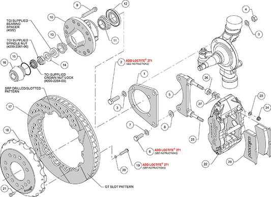 140-13224-DR - Wilwood Big Brake Kit - Front - 327x28mm Curved Slotted & Cross Drilled - Superlite 6R Red