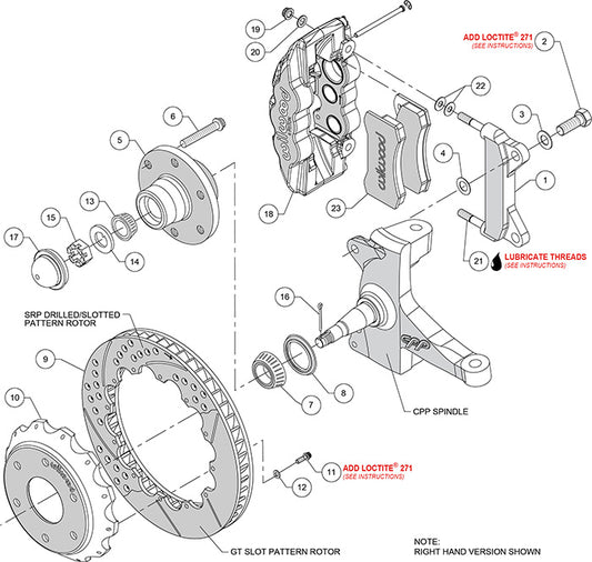 140-16459-DR Wilwood Big Brake Kit - Front - 355x32mm Curved Slotted & Cross Dilled - AERO6 Red