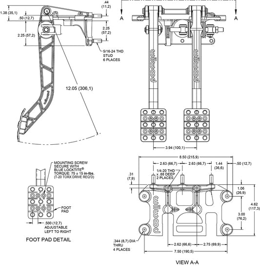 340-11295 - Wilwood Triple M/C Pedal Assembly