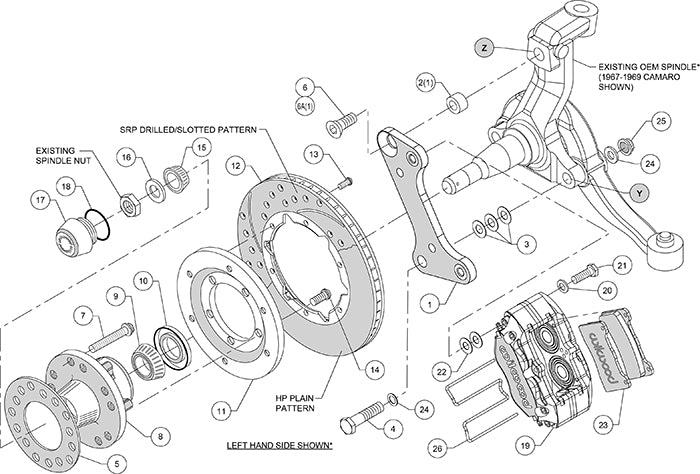 140-13202-DR - Wilwood Big Brake Kit - Front - 280x20mm Curved Slotted & Cross Drilled - Dynapro Dust-Boot Red