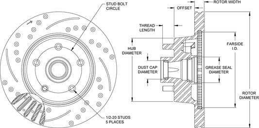 160-14324-BK - Wilwood SRP Hub & Rotor - 287x24mm Curved Slotted & Cross Drilled Left