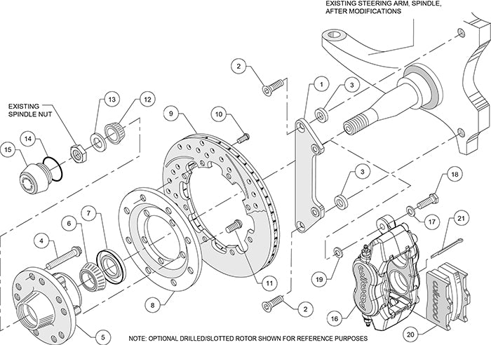 140-9053-DR - Wilwood Big Brake Kit - Front - 309x20mm Curved Slotted & Cross Drilled - Dynalite Internal Red