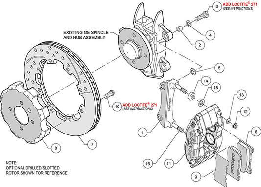 140-8528-DR - Wilwood Big Brake Kit - Front - 309x20mm Curved Slotted & Cross Drilled - Dynapro Dust Seal Radial Mount Red