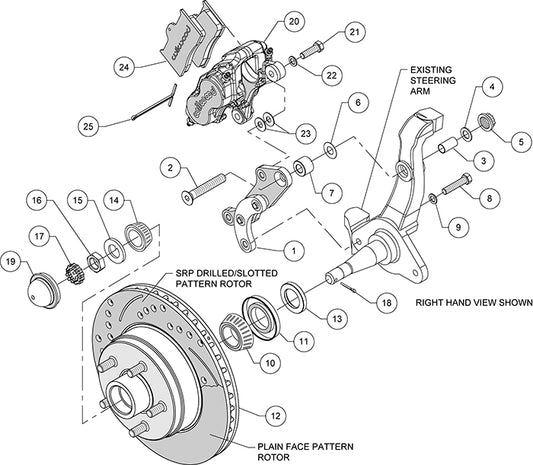 140-13653-DR - Wilwood Big Brake Kit - Front - 287x24mm Curved Slotted & Cross Drilled - Dynalite-M Red