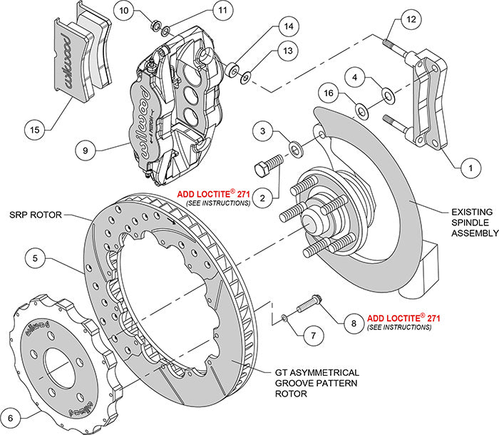 140-9110-DR - Wilwood Big Brake Kit - Front - 355x32mm Curved Slotted & Cross Drilled - Superlite 6R Red