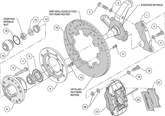 140-10440-DR - Wilwood Big Brake Kit - Front - 309x20mm Curved Slotted & Cross Drilled - Dynalite Internal Red