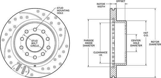 160-15514-BK - Wilwood SRP Rotor & Hat - 309x28mm Curved Slotted & Cross Drilled Left