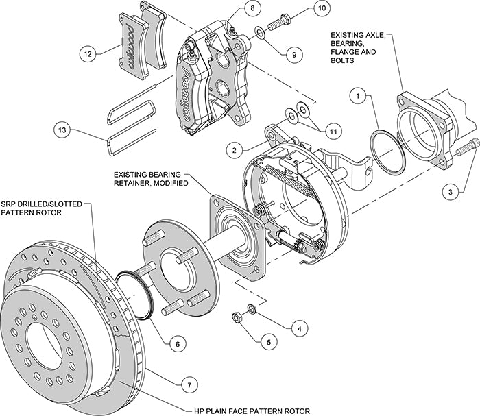 140-11827-DR - Wilwood Big Brake Kit - Rear - 280x20mm Curved Slotted & Cross Drilled - Dynapro Low Profile Red