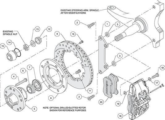 140-12836-DR - Wilwood Big Brake Kit - Front - 309x20mm Curved Slotted & Cross Drilled - Dynapro 6 Red