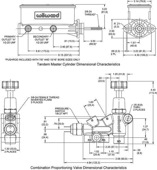 261-13269-BK - Wilwood M/C Kit W/P-Valve