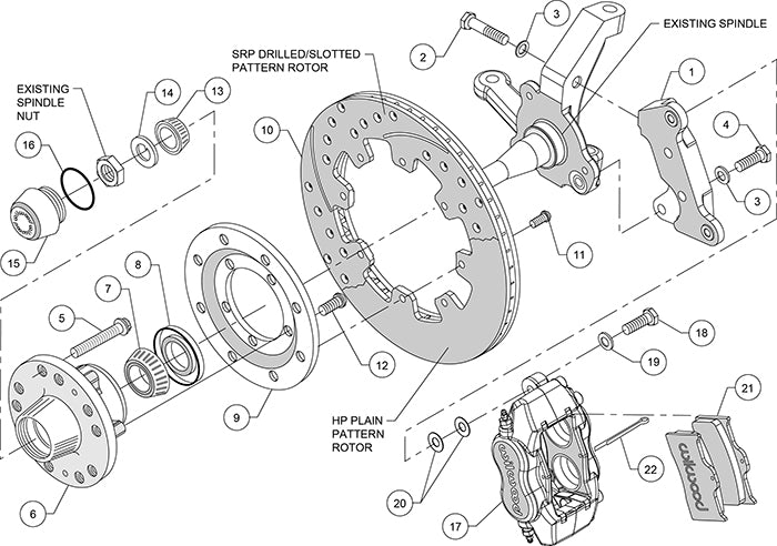 140-10440-DP - Wilwood Big Brake Kit - Front - 309x20mm Curved Slotted & Cross Drilled - Dynalite Internal Polished