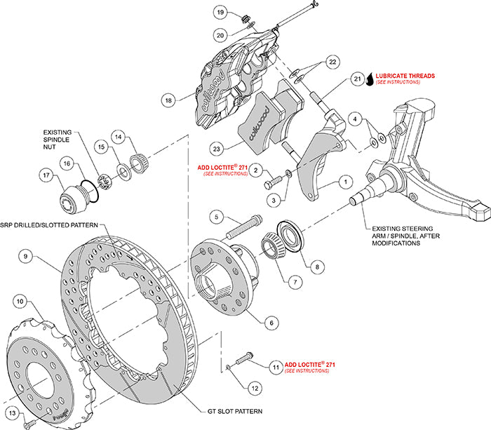 140-16246-DR - Wilwood Big Brake Kit - Front - 355x32mm Curved Slotted & Cross Drilled - AERO6 Red