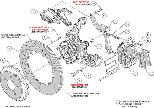140-15138-D - Wilwood Big Brake Kit - Rear - 327x20mm Curved Slotted & Cross Drilled - Dynapro Radial Mount Black