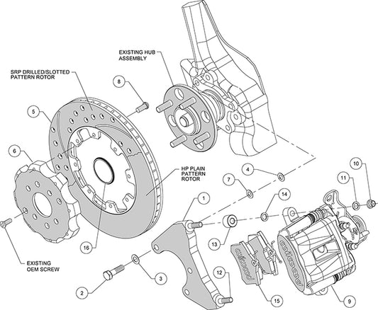 140-10209-DR - Wilwood Big Brake Kit - Rear - 309x20mm Curved Slotted & Cross Drilled - CPB Red