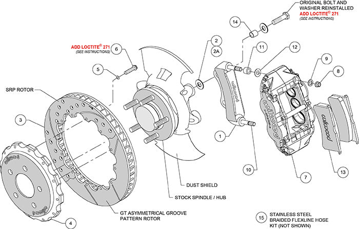140-15408-DR - Wilwood Big Brake Kit - Front - 355x32mm Curved Slotted & Cross Drilled - Superlite 6R Dust Seal Red