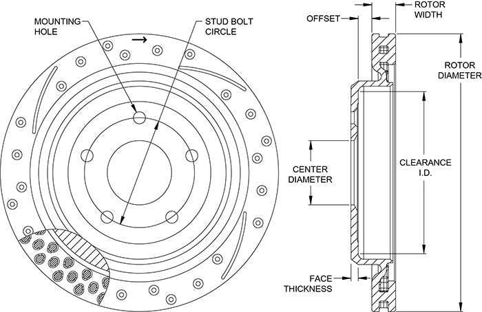 160-14040-BK - Wilwood SRP Rotor & Hat - 305x26mm Slotted_Drilled_curved Right